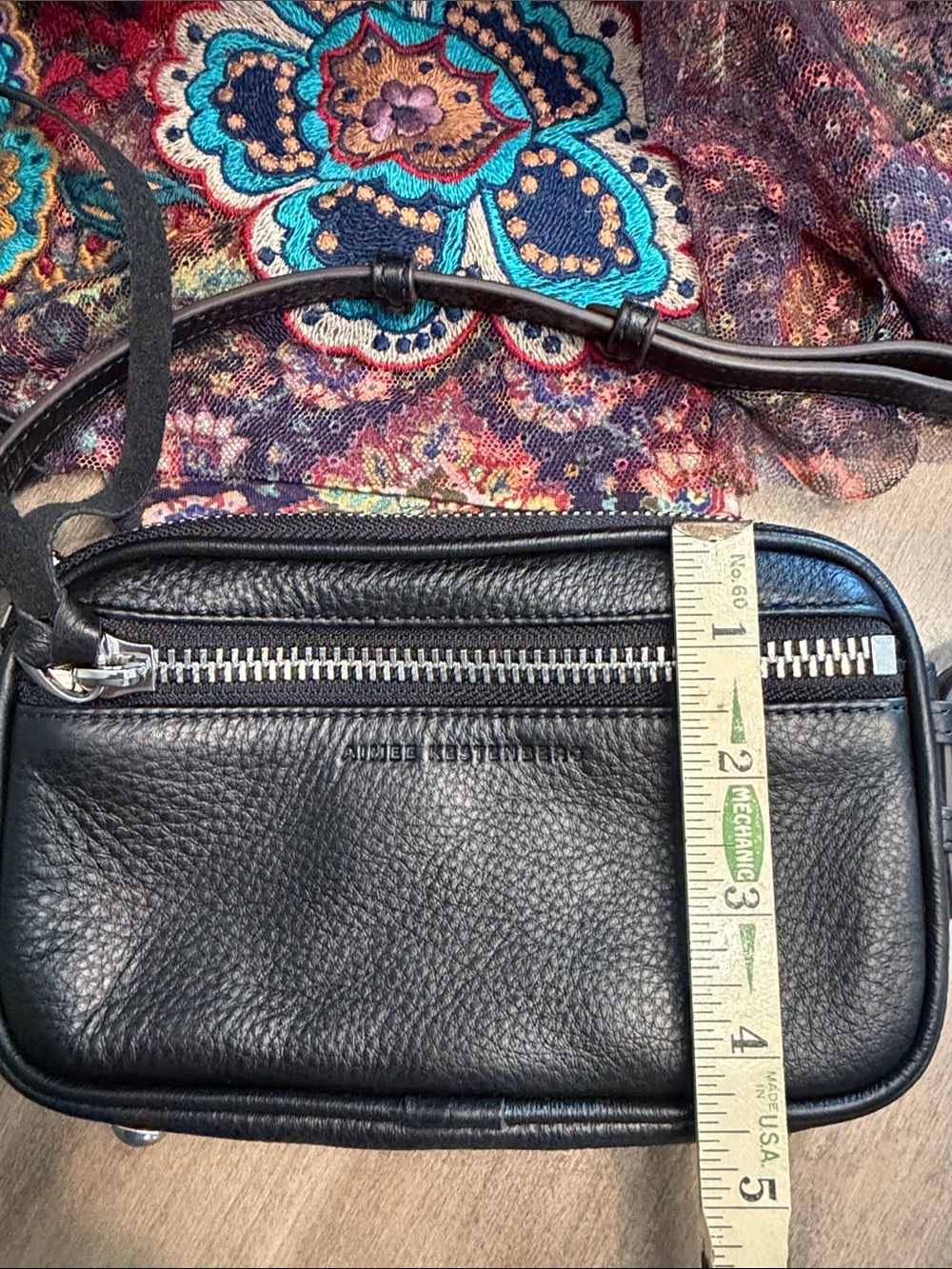 Aimee Kestenberg Berlin Black Pebbled Leather Crossbody with Silver Zipper - Picture 8 of 10